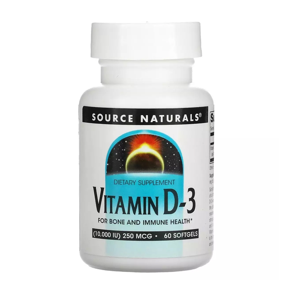 Вітамін Д3 Source Naturals Vitamin D-3, 10000 МО (250 мкг), 60 гелевих капсул